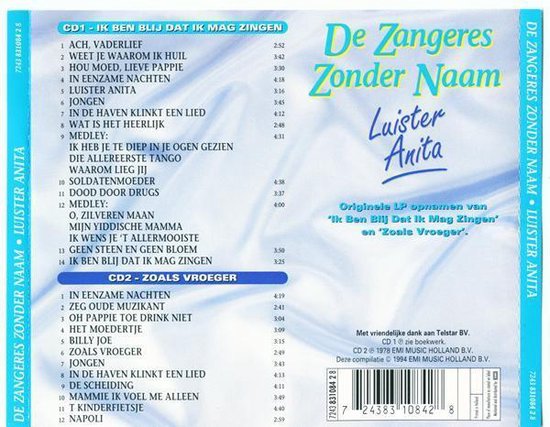 Luister Anita, Zangeres Zonder Naam | CD (album) | Muziek | bol