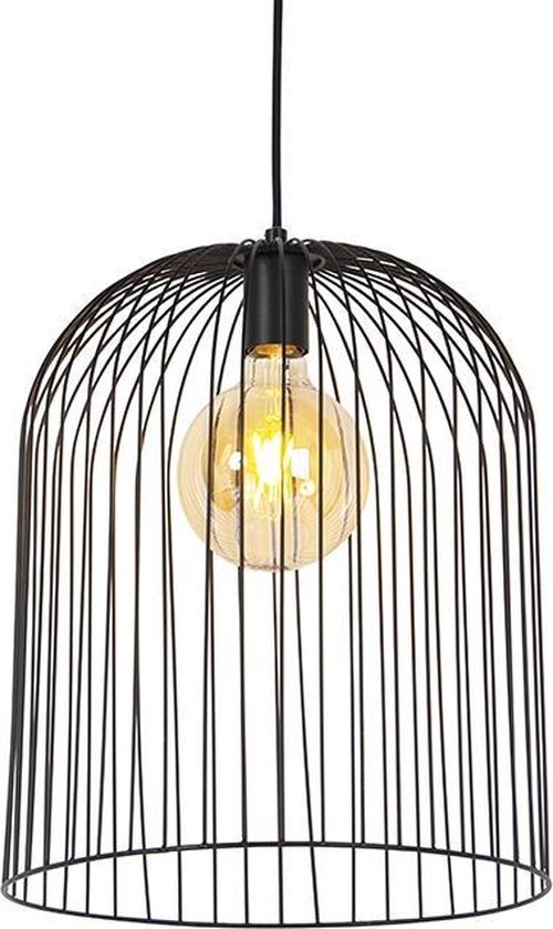 QAZQA wire - Design Hanglamp - 1 lichts - Ø 350 mm - Zwart - Woonkamer | Slaapkamer | Keuken