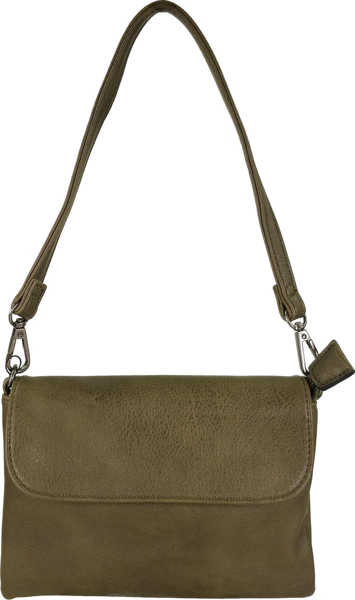 Flora&Co crossbody clutch met korte en lange riem kaki - groen