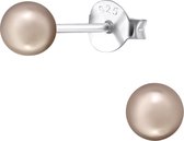 Joy|S - Zilveren parel oorbellen 4 mm Sterling zilver 925 bruin