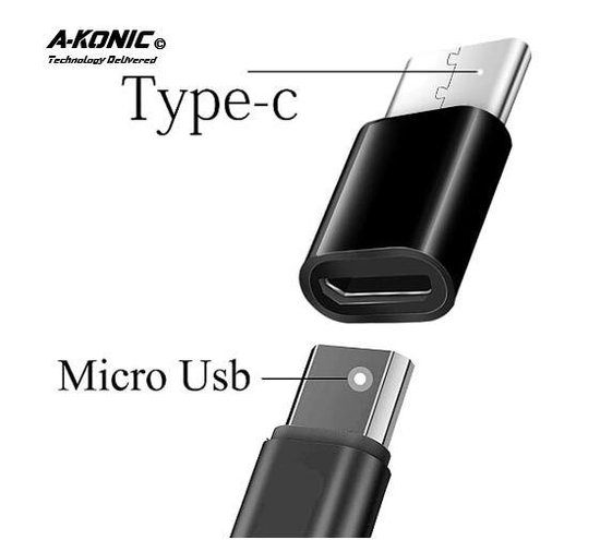 A-Konic ©- Set van 3 verloop adapter MICRO USB-adapter naar USB-C | Opzetstuk | Micro-USB to USB C Converter | Zwart - A-Konic