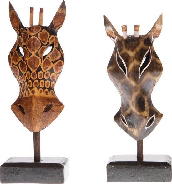 Houten giraffe masker op standaard 2 stuks | bol.com