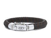 SILK Jewellery - Zilveren Armband - Arch - 326BBR.23 - bruin/zwart leer - Maat 23