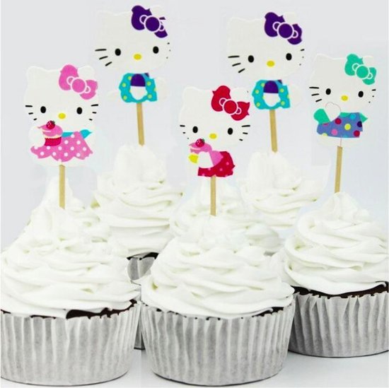 ProductGoods - 48 x Leuke Hello Kitty cocktailprikkers | Verjaardag | Sateprikkers | Traktatie | Feest | Cake topper decoratie | Prikkers