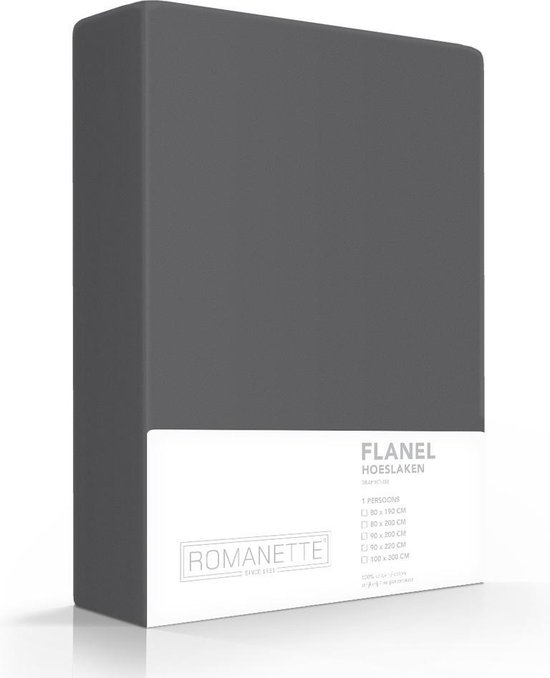 Romanette luxe flanellen hoeslaken - antraciet - lits-jumeaux extra lang  (160x220 cm)