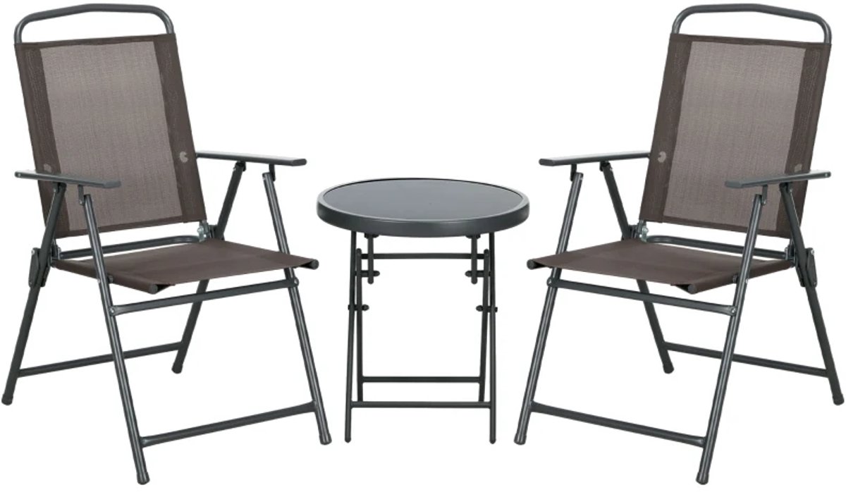 Opvouwbare Bistroset - Tuinmeubel 3-delig - Tuinset - Balkonset voor 2 Personen - Tuinmeubelset met 2 Stoelen + Tafel - Weerbestendig - Zitgroep - Meubel - Loungeset - Meubelsets - voor Tuin, Balkon, Terras - Bruin