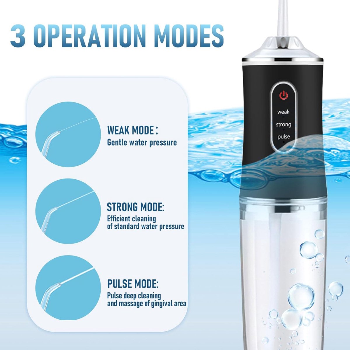 Draadloze elektrische waterflosser - 3 modi en 4 spuitkoppen thumbnail 3