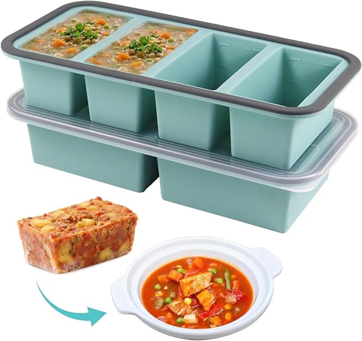 OLOEY 2 stuks Silicone Fractionering Preservation Box-Silicone High Soup Freezer-Deep Soup Fractionering Preservation Mold-Blauw