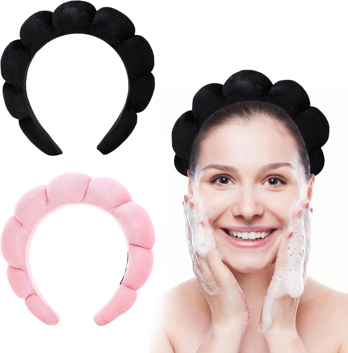 Set van 2 zachte hoofdbanden voor dames van spons, ideaal voor huidverzorging, make-up en gezicht reinigen