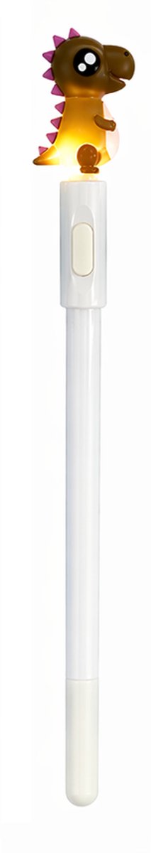 Stoere Dino Pen Bruin - LED Verlichting & 3D Topper - Dinosaurus Speelgoed Pen
