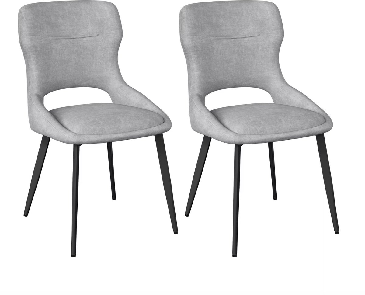 J&R Eetkamerstoelen Set van 2 Chenille – Gestoffeerde Keukenstoelen met Metalen Poten – Gr