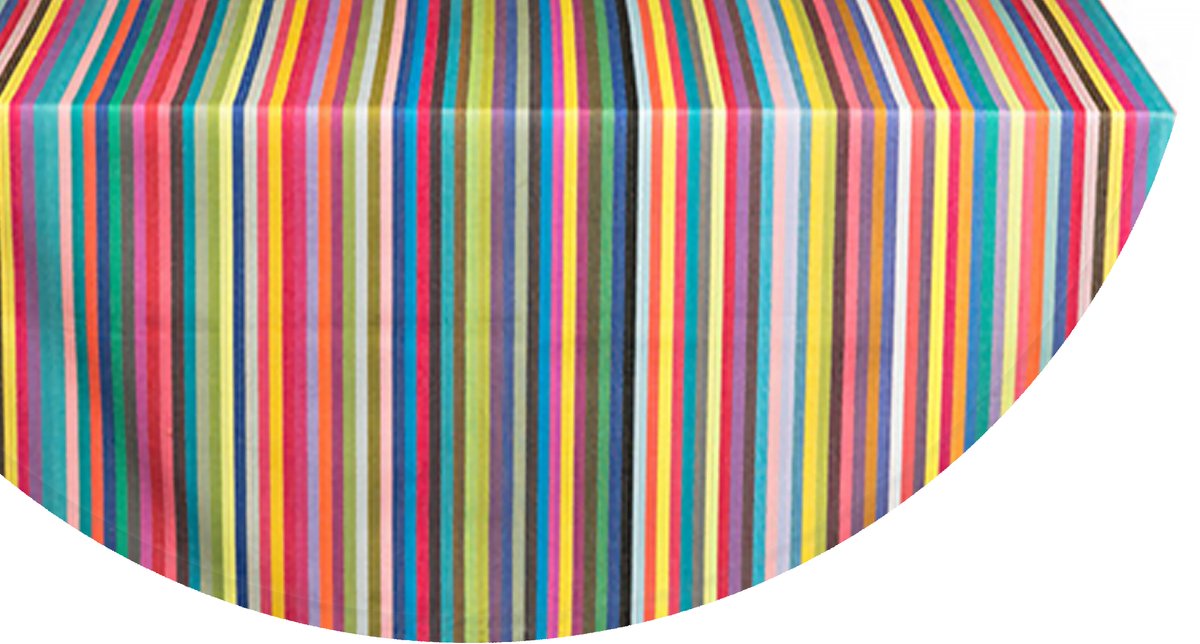 Kleurmeester.nl | Rond tafelkleed Salvador - katoenen stof | 120 cm ø | Multicolor gestreept