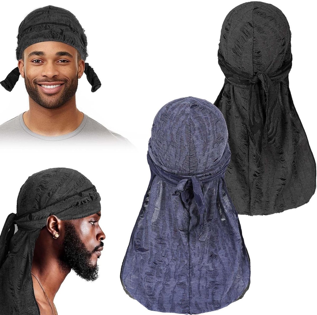Piratenhoed en Bandana Set, 2 Stuks, Hoofddoek met Lange Staart, Perfect voor Halloween Feest en Kostuums, Verstelbaar van 51.5-59cm, Geschikt voor Mannen en Vrouwen
