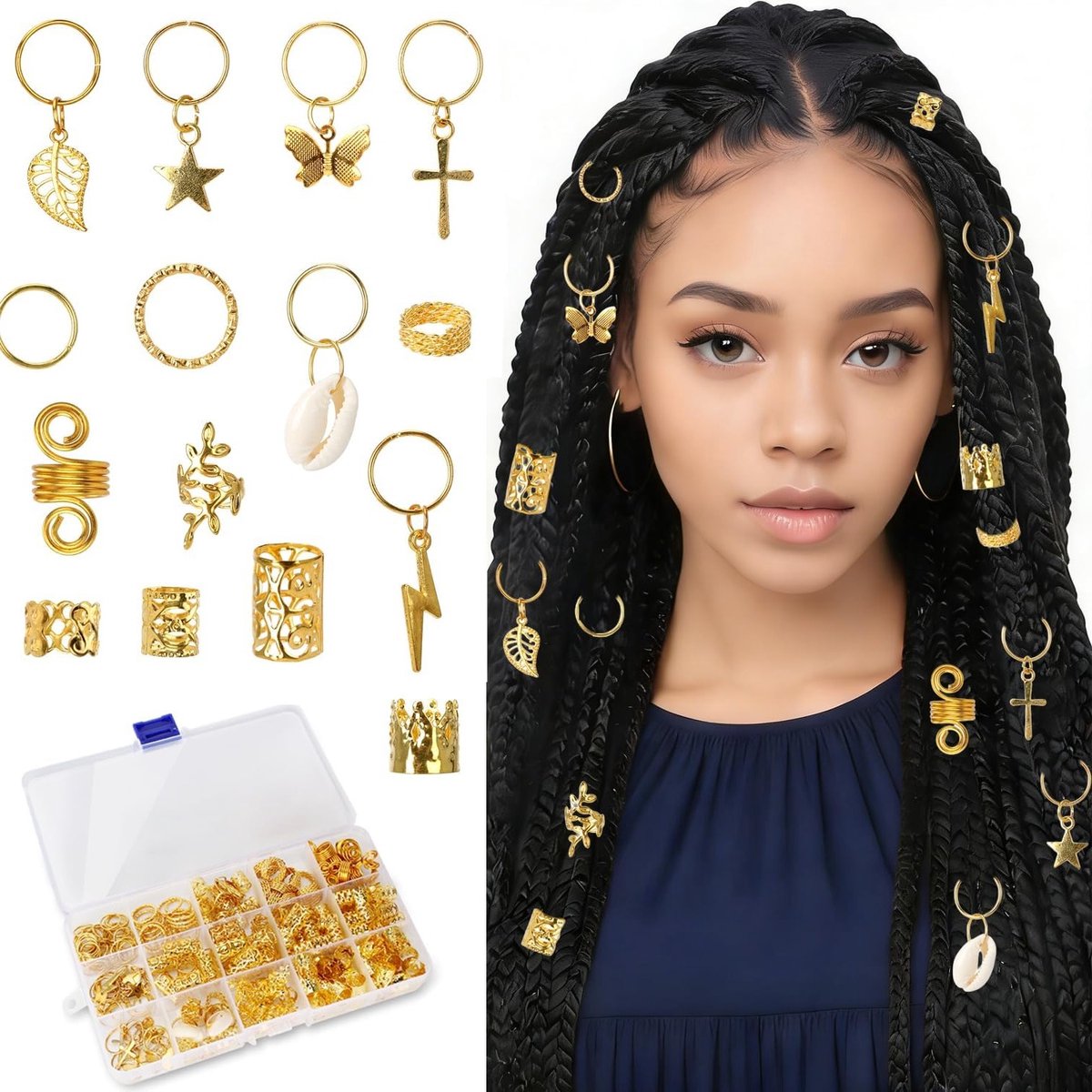 Elegante Haaraccessoires Set met 244 Stukken, Metalen Haarclips en Decoratieve Kralen voor Dreadlocks, Perfect voor Feestjes en DIY Projecten