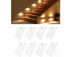 Epochglo Nachtlampje met Bewegingssensor Set van 8 - USB-C Oplaadbaar - 3 Lichtkleuren - Dimbaar - Magnetische Plakstrip - LED Trapverlichting & Kastverlichting Voor Gangen, Kinderkamers, Slaapkamers, Keuken - Wit