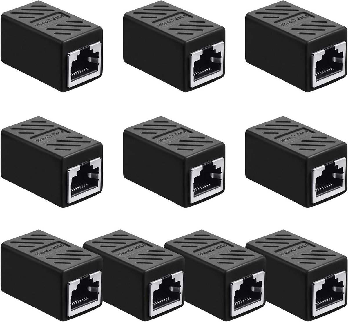 Ethernet Plug Adapter voor Cat7/Cat6/Cat5e/Cat5, Netwerk Kabel Koppeling naar Vrouwelijk, 10 Stuks, Zwart, Ideaal voor Thuis en Kantoor