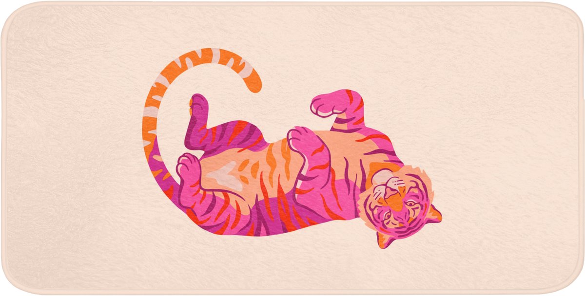 WC mat 120x60 cm - Antislip - Tijger - Roze - Oranje - Toiletmat - Vloermat - Douchemat -