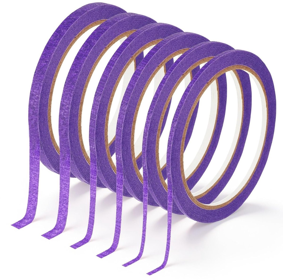 Zes Rollen Paarse Vinyl Masking Tape voor Nauwkeurig Plakken, 3/5/7mm x 20m, Zelfklevende Tape voor Auto, School, Kantoor en Doe-Het-Zelf Projecten