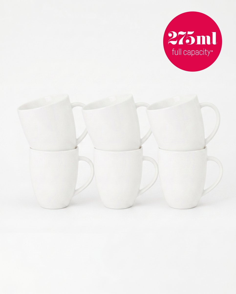 Bol.com vtwonen - Basic - Set van 6 - Mokken met Oor - Wit - Porselein - 275ml aanbieding