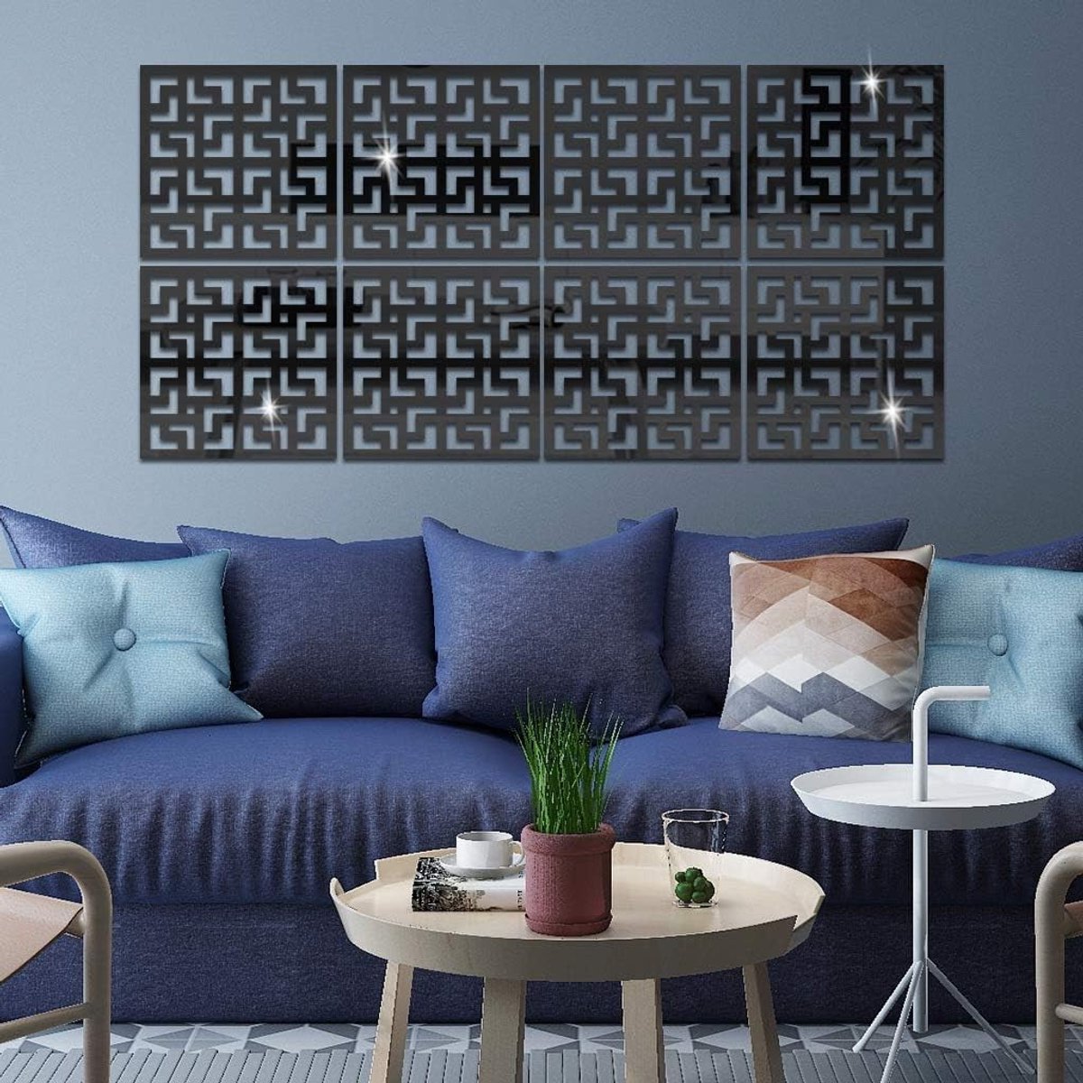 Hollow Out Raam Patroon Zelfklevende Acryl Spiegel Wandstickers, 8 Stuks DIY Kunst Decals