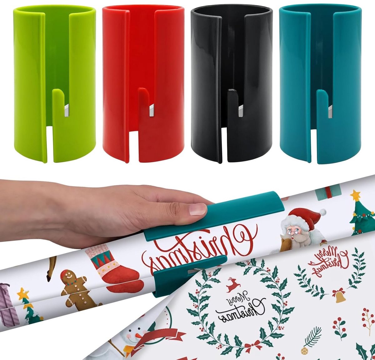 Cutter voor Cadeaupapier Rollen, Set van 4, Handige Snijder voor Kerst- en Verjaardagscadeaus, Efficiënt en Gebruiksvriendelijk voor Perfecte Verpakkingen