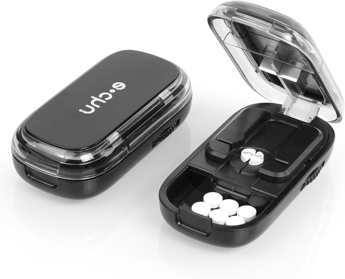Verstelbare Tabletten Snijder voor Kleine en Grote Pills, 2-in-1 Tablet Dispenser met Snij- en Opslagfunctie, Ideaal voor Ouderen en Kinderen