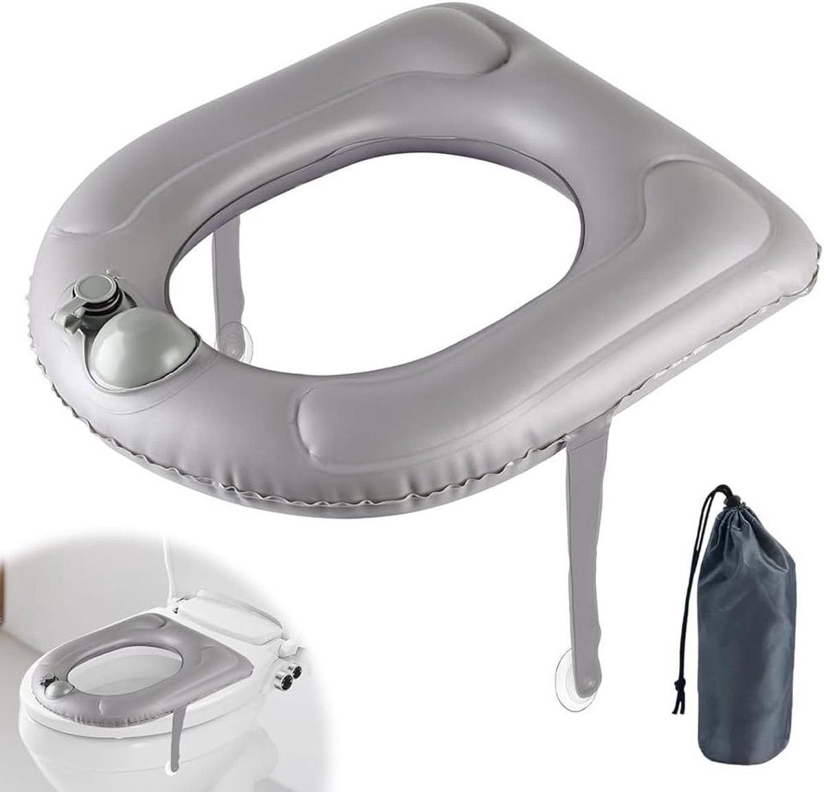 Zachte Donutvormige Opblaasbare Toiletzitting met Zuignappen - Verhoogde Toiletzitting voor Volwassenen, Senioren en Personen met een Beperking