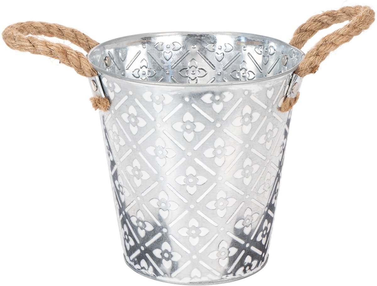 Metalen pot om op te planten, bloempot met handvatten, plantenbak met