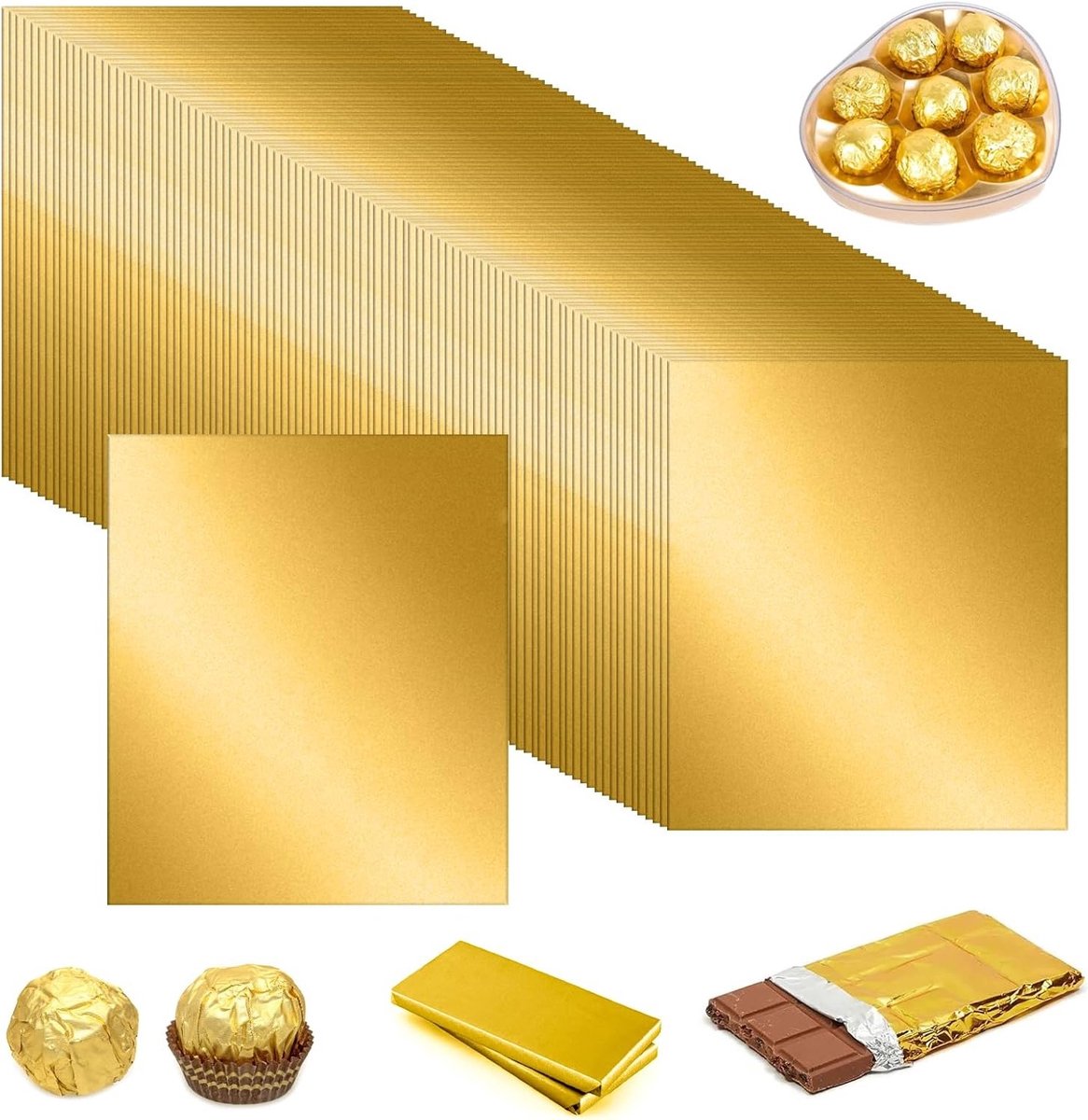 100 Stuks Gouden Aluminium Folie Wraps voor Chocolade en Snoepverpakking, Ideaal voor DIY Decoratie en Opslag van Handgemaakte Snoepjes