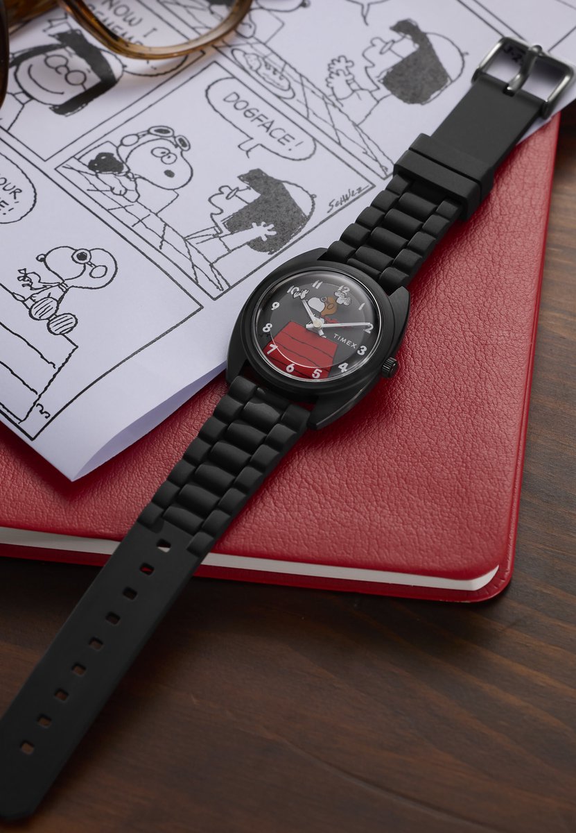 Timex Timex X Peanuts 1979 Reissue Inspired Quartz Analoog Horloge Zwart Kast: 100% Roestvrij Staal | Armband: 100% Siliconen 37 mm TW2Y70900AJ