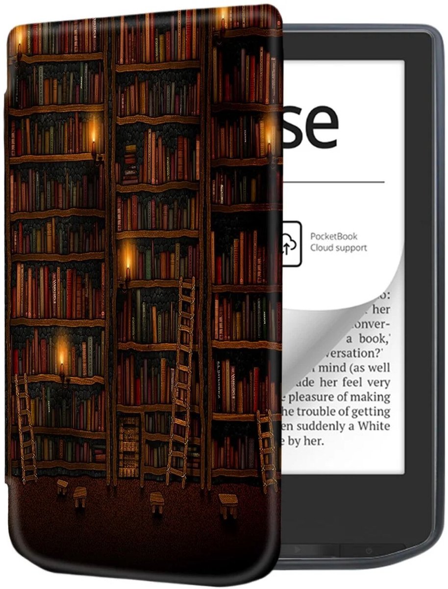 E-Reader Hoes Geschikt voor PocketBook Verse Pro | Book Case met Sleep/Wake Functie | Kunstlederen Beschermhoes | Library Print