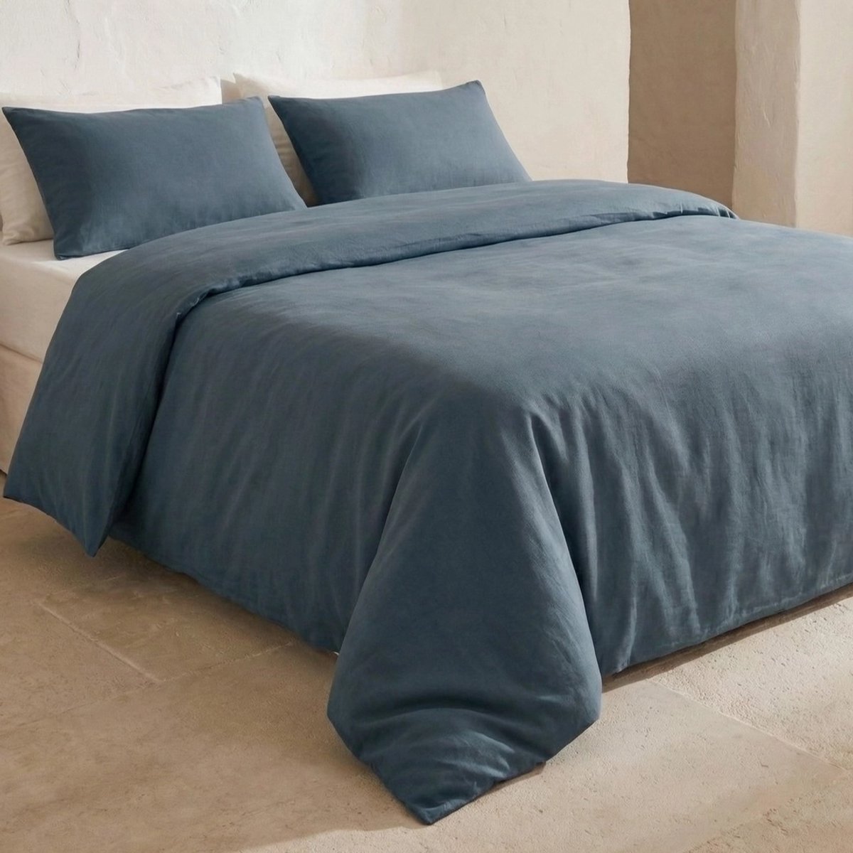 GAMUSI Dekbedovertrekset 100% Katoen – Blauw – 144 thread count (TC) katoen voor zacht en ademend slaapcomfort – Drukknoopsluiting 150 x 220 cm + 2 Kussenslopen