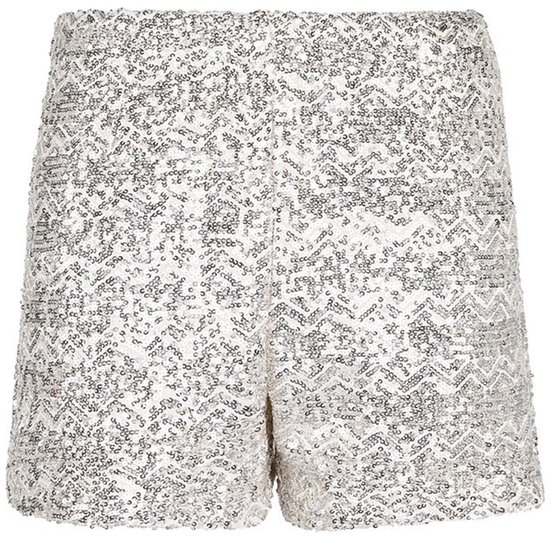 Zilverkleurige shorts met glitterafwerking in een geometrisch patroon.