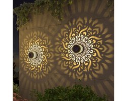 Solar Mandala Wandlampen, LED Projectie Wandlamp voor Buiten, Waterbestendige Solar Tuinlampen, Decoratieve Solar Wandlantaarn voor Terras, Tuin, Hek, Pad, Woondecoratie 2 STUKS