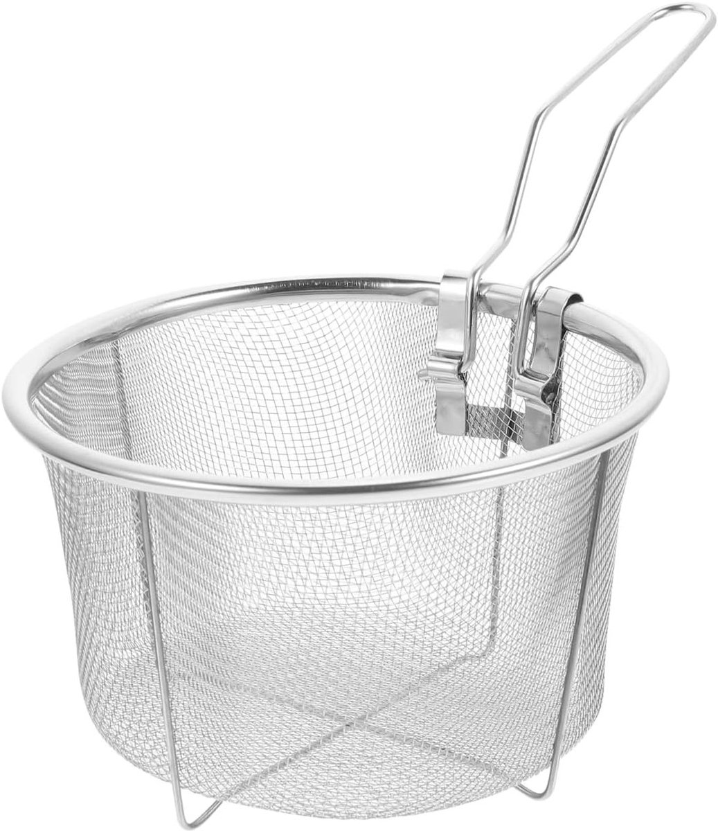Ronde Frituurmand van RVS met Handvat en Filter voor Keuken en Restaurant - 15 cm, Duurzaam en Gemakkelijk te Reinigen