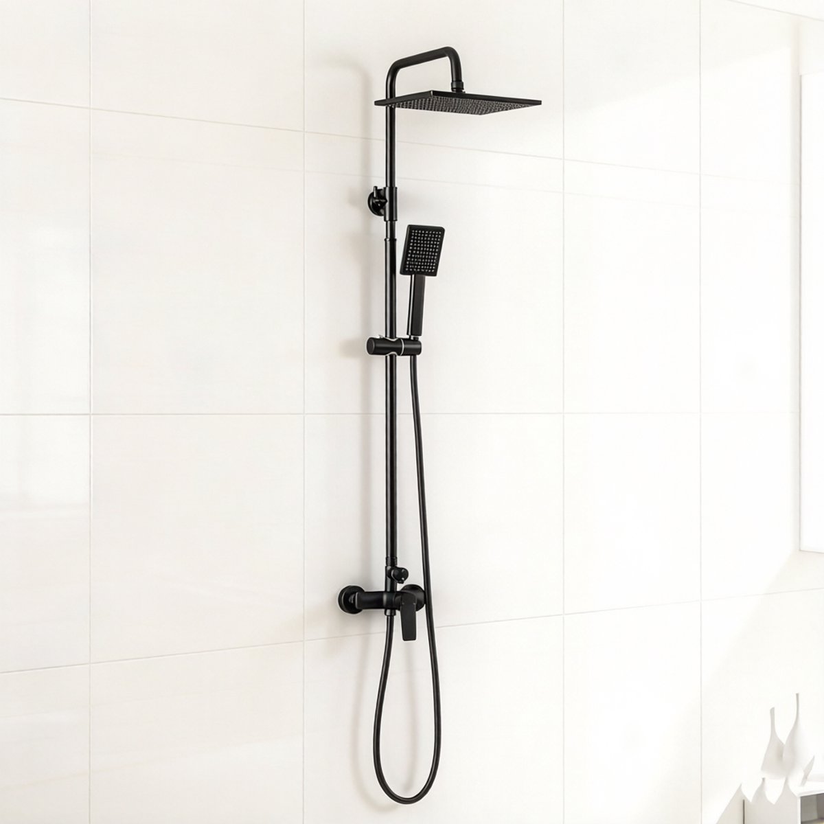 Sofetiy Max Douchesysteem - Compleet Doucheset - 10 inch Douchekop - Regendouche & Handdouche - RVS - Verstelbare Hoogte 93-130 cm - Regendoucheset - Waterbesparend - Zwart