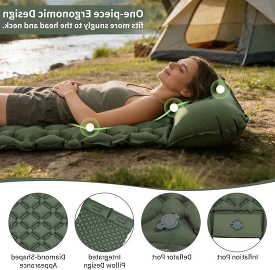 Ultralichte Opblaasbare Slaapmat voor Kamperen met Kussen en Voetpomp - Ideaal voor Backpacken en Hiking in de Natuur van Merkloos — afbeelding 3
