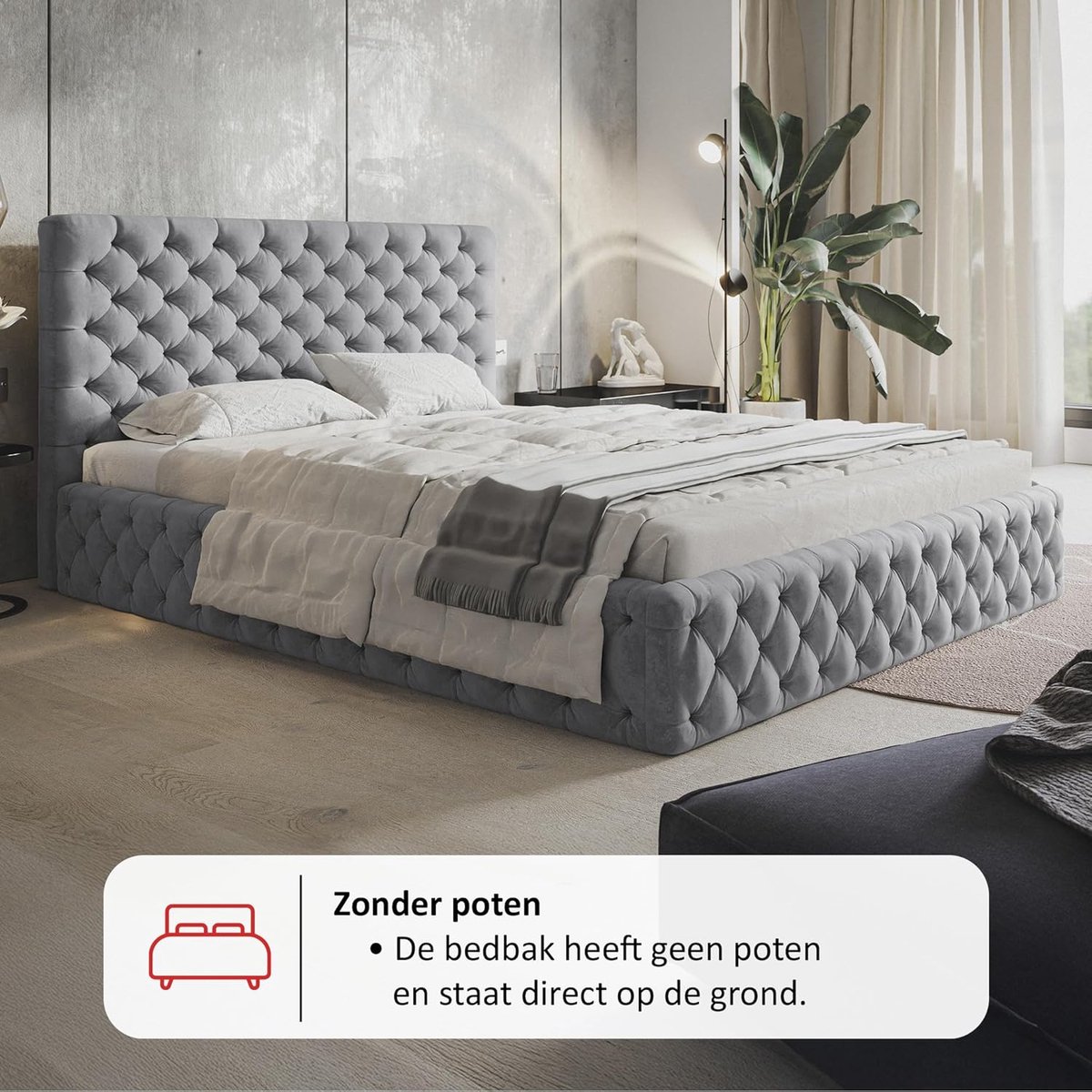 Chesterfield Luxe Opbergbed 120x200 cm met Gestoffeerd Fluwelen Hoofdbord en Lattenbodem – Beige/Crème – Ruim Hydraulisch Opbergsysteem – Art Deco Design