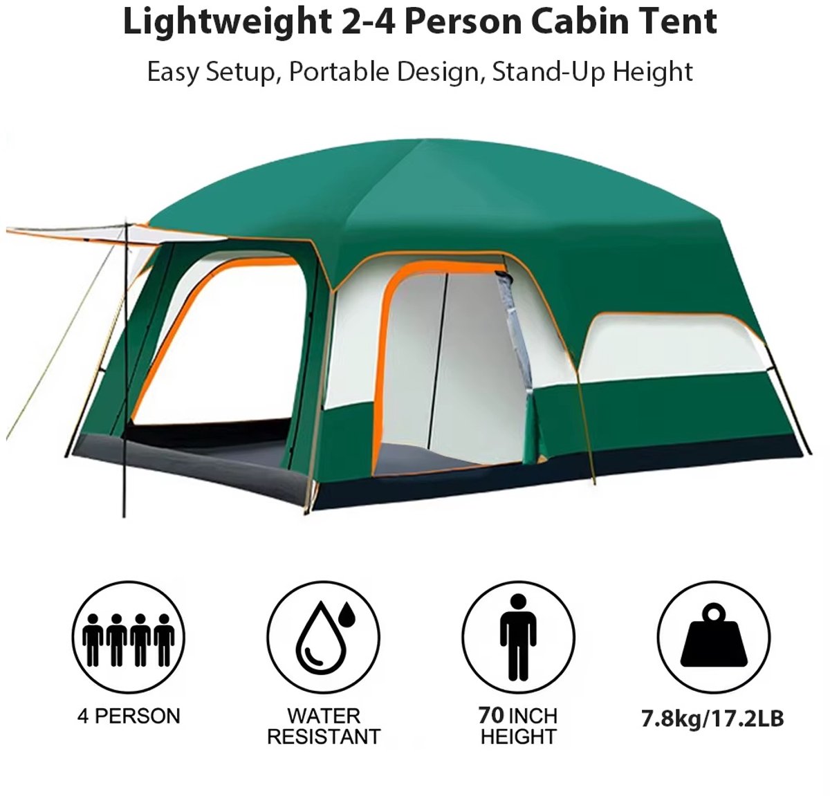 Zolara Glampingtent (groen)- Paviljoentent - Zonbescherming - 2-4 Personen - 210D Oxford Materiaal, 1 Slaapkamer + Woonruimte, Muggengaas - Waterafstotend - Ideaal voor Kamperen en Glamping - Camping - Festival - Festivaltent - Tent – foto 2