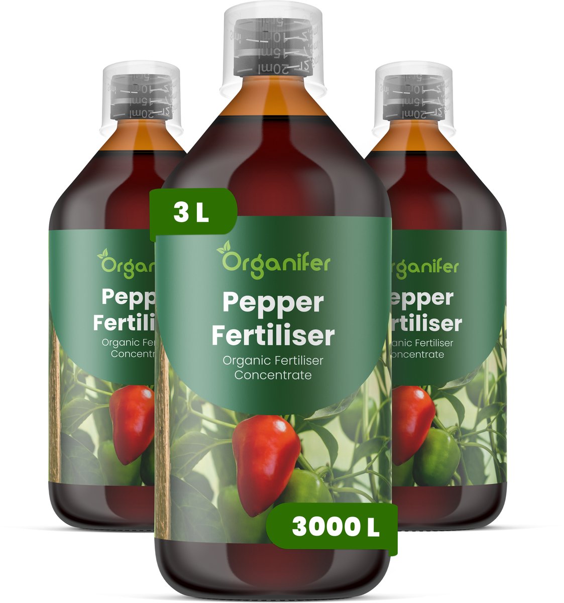 Vloeibare Meststof Voor Paprikamest 3X1 L Voor 3000 L - Npk Ondersteunt Krachtige Vroege Groei En Een Sterke Plantstructuur - Versterkt De Bloei En Verhoogt De Vruchtzetting - Bevordert Langdurige Productiviteit En Iniforme Oogsten - Organifer