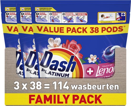 Dash PODS® - Capsules de liquide de lavage - Jasmin et Rose de mai - 3 x 38 Lavages
