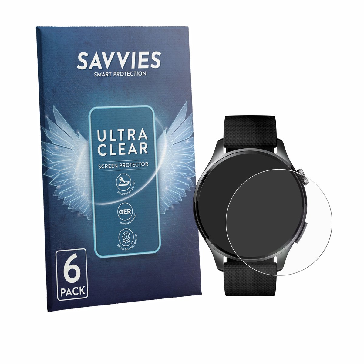 Savvies - Screenprotector voor Xiaomi Watch 5 (47 mm) - Folie Beschermfolie transparant 6 Stuks