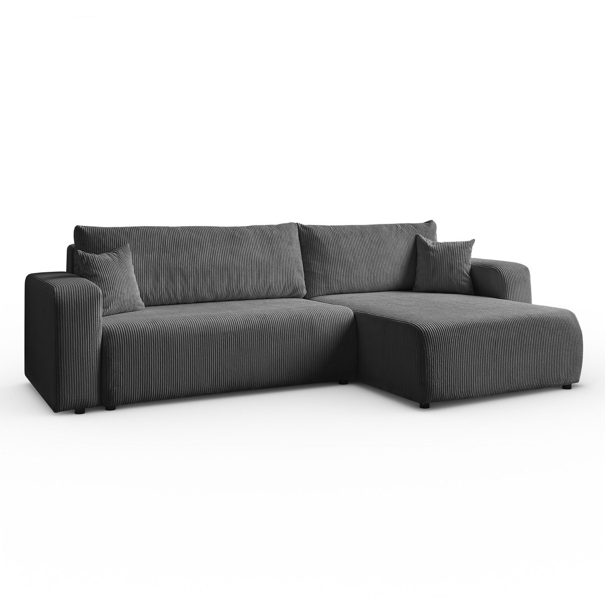 Hoekbank Sofia L-vormige, 277 x 143 cm met Slaapfunctie en Opbergbak, Bank, Corduroy, Slaapbank, Universele Bank, Donkergrijs