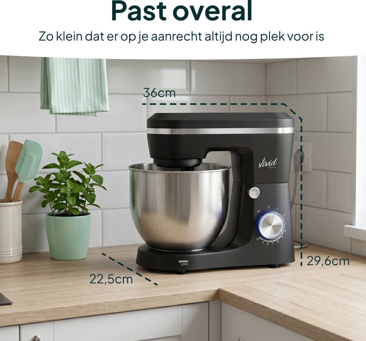 Vivid Green 1500W Keukenrobot - Compact, betaalbaar, 3.8L thumbnail 3