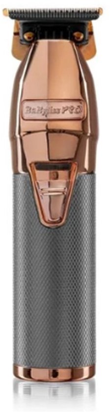Rosegouden BaByliss Pro trimmer met grijs geribbelde handgreep en T-mes.