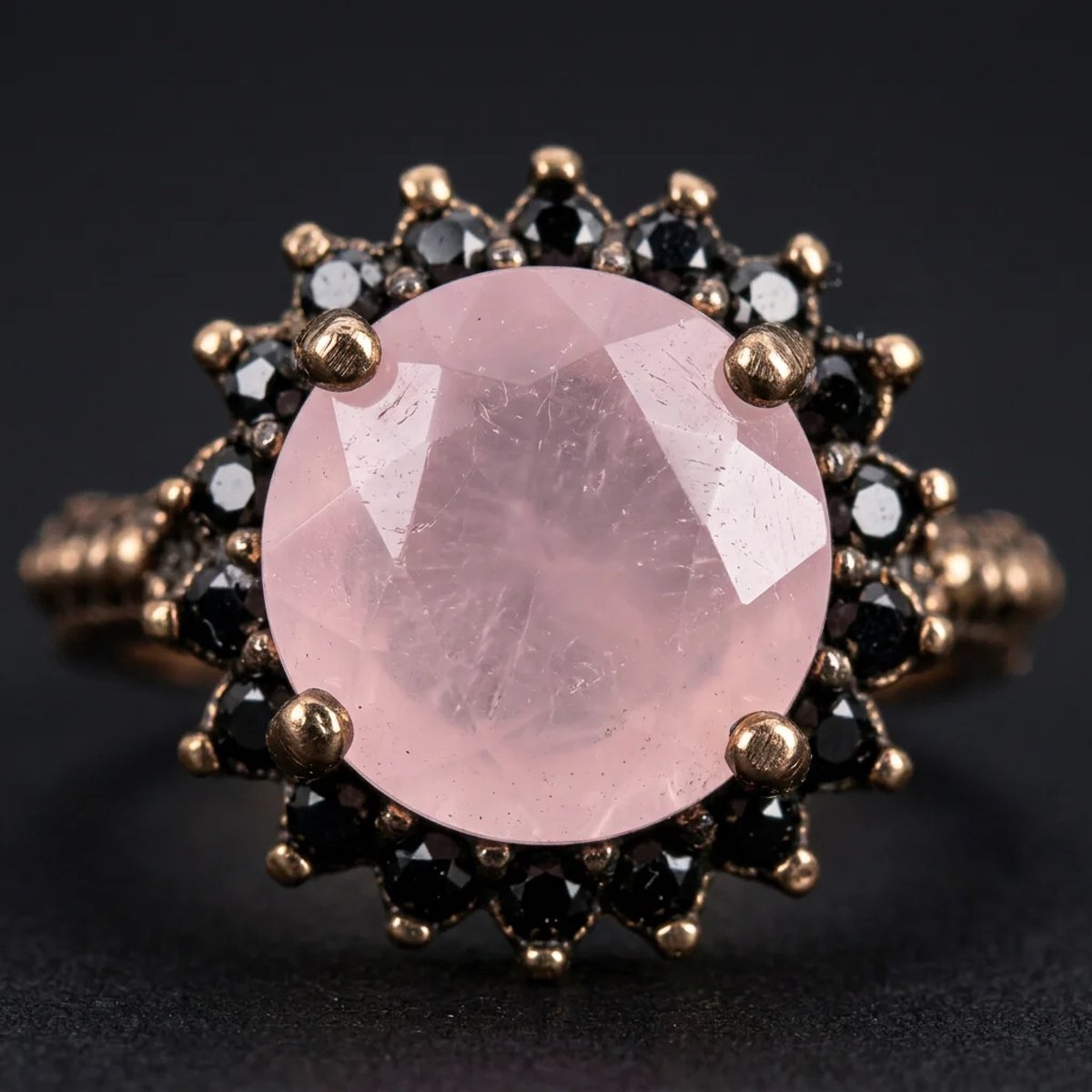 Dorvina Bronzen Sieraad Authentiek Sieraad Pembe Kwarts Ask Steen Rond Kesim Kroon Model Verstelbaar Vintage Dames Ring