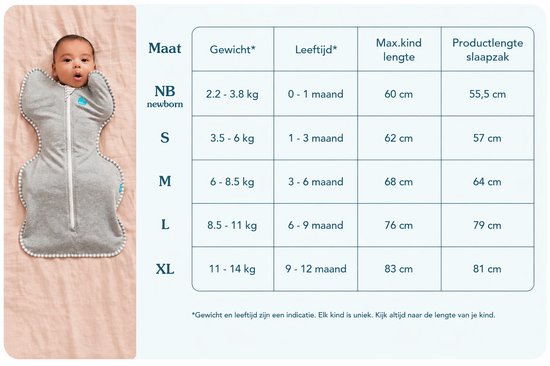 Grijze Swaddle UP slaapzak om een baby van 0-1 maand.