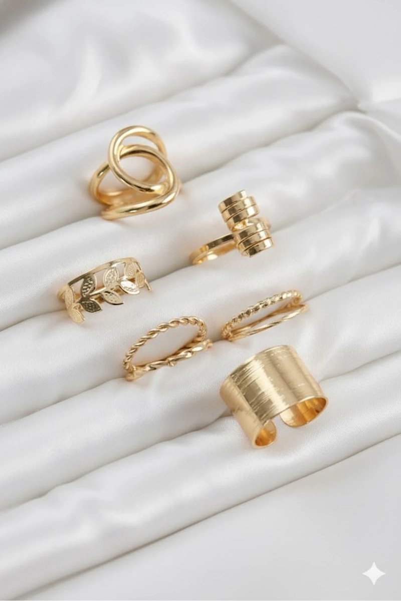 Dorvina Messing Dames Ring Combinatie Set Blad Model Goudkleurig | Stijlvol en Duurzaam Sieraad, Aksesuar