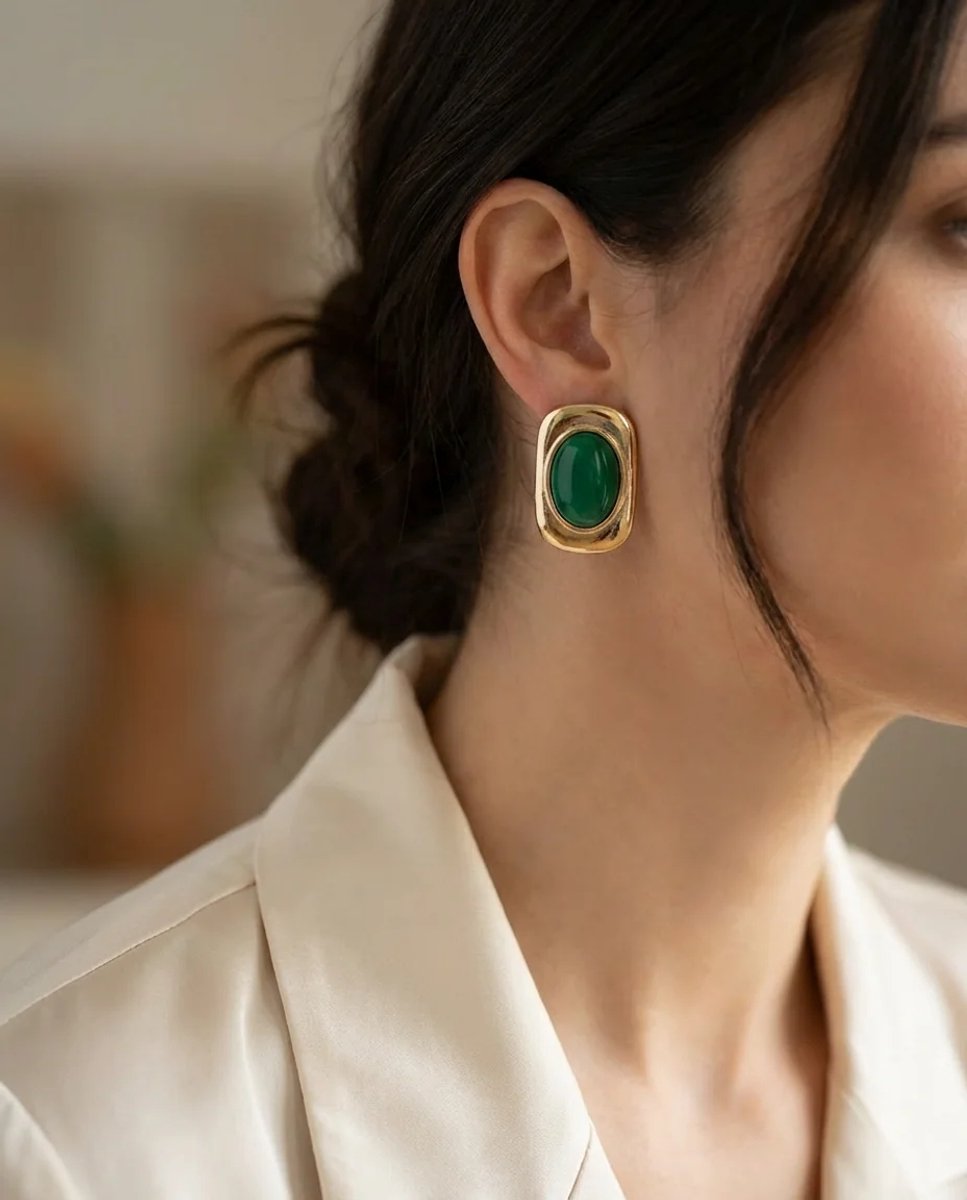 Dorvina Messing Verkleurt Niet Sieraad Groen Kleur Rechthoekig Model Vintage Dames Oorbellen