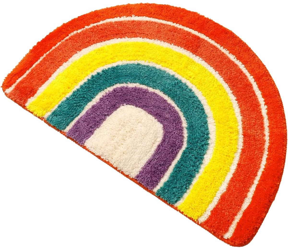 QTTVBTNA – 1 Stuk Halfronde Badmat - Badmatten - Gestreepte Microvezel Bademat Antislip - Sterk Absorberend en Sneldrogend - Wasbaar en Zacht Comfort - Geschikt voor Badkamer Keuken en Douche - Duurzaam en Onderhoudsvriendelijk - 50x80 cm